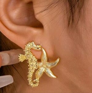 NEW! 14K Gold Plated Starfish and Seahorse Post Earrings